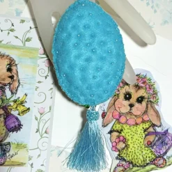 Luxus Osterei pastell handbestickt Unikat Perlenstickerei Tischdeko Taufe Deko Prunkei