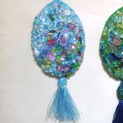 Luxus Osterei pastell handbestickt Unikat Perlenstickerei Tischdeko Taufe Deko Prunkei