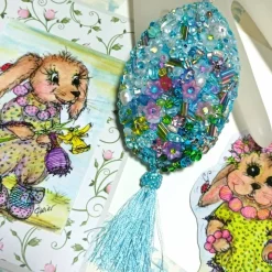 Luxus Osterei pastell handbestickt Unikat Perlenstickerei Tischdeko Taufe Deko Prunkei