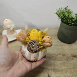 Luxus Rapswachs Kerzenblumenstrauß im vergoldeten Kürbis Teelichthalter | Herbstliche Blumendeko | Veganes Unikat Gesche