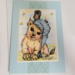 Löwe Junge Sternzeichen Druck vom Aquarell Baby mit Zipfelmütze Geburtstagskarte Geburt Wohndekor