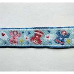 1m Webband mit Engeln, 15mm breit, Meterware, Weihnachten, Engel, Herz, Wolke, Sterne, blau