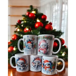 Magische Weihnachtsbecher: Süße Tier-Motive mit Nikolausmütze – Perfektes Geschenk & Deko!