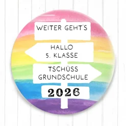 Magnet „Tschüss Grundschule 2026“ | Regenbogen Design | 38mm & 59mm | Geschenk Schulwechsel