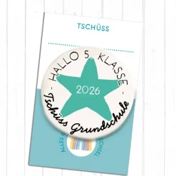 Magnet Tschüss Grundschule 2026 – Hallo 5. Klasse | Stern-Design | 38mm & 59mm | Geschenk Schulwechsel