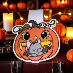 Magnetisches Lesezeichen „Baby-Fledermaus im Kürbis“ – Halloween Lesezeichen
