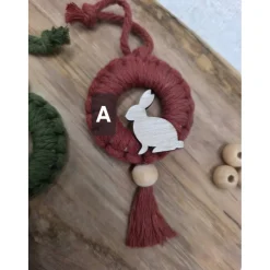 Makramee Anhänger mit Hasenmotiv aus Holz & Quaste | Ostern | Handmade | Einzeln oder 3er-Set