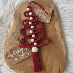 Makramee Baum, weinrot, Weihnachtsanhänger