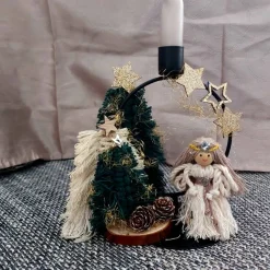 Makramee Engel Kerzenhalter Weihnachten – Handgemachte Deko auf Holzscheibe