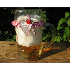 Maßkrug-Strumpfband, Maßkrug-Band, Krug-Band Markierungsband, Namensträger zünftig kariert Trachtenhut Wiesn-give-away