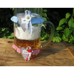Maßkrug-Strumpfband, Maßkrug-Band, Krug-Band Markierungsband, Namensträger zünftig kariert Trachtenhut Wiesn-give-away