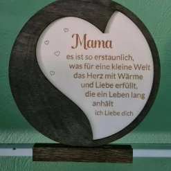 Mama Aufsteller 27cm rund aus Holz mit Spruch in 3D