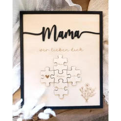Mama wir lieben dich personalisiertes Holzbild mit Puzzle. Ideal zum Muttertag, Valentinstag, Geschenk