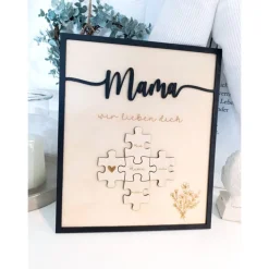 Mama wir lieben dich personalisiertes Holzbild mit Puzzle. Ideal zum Muttertag, Valentinstag, Geschenk