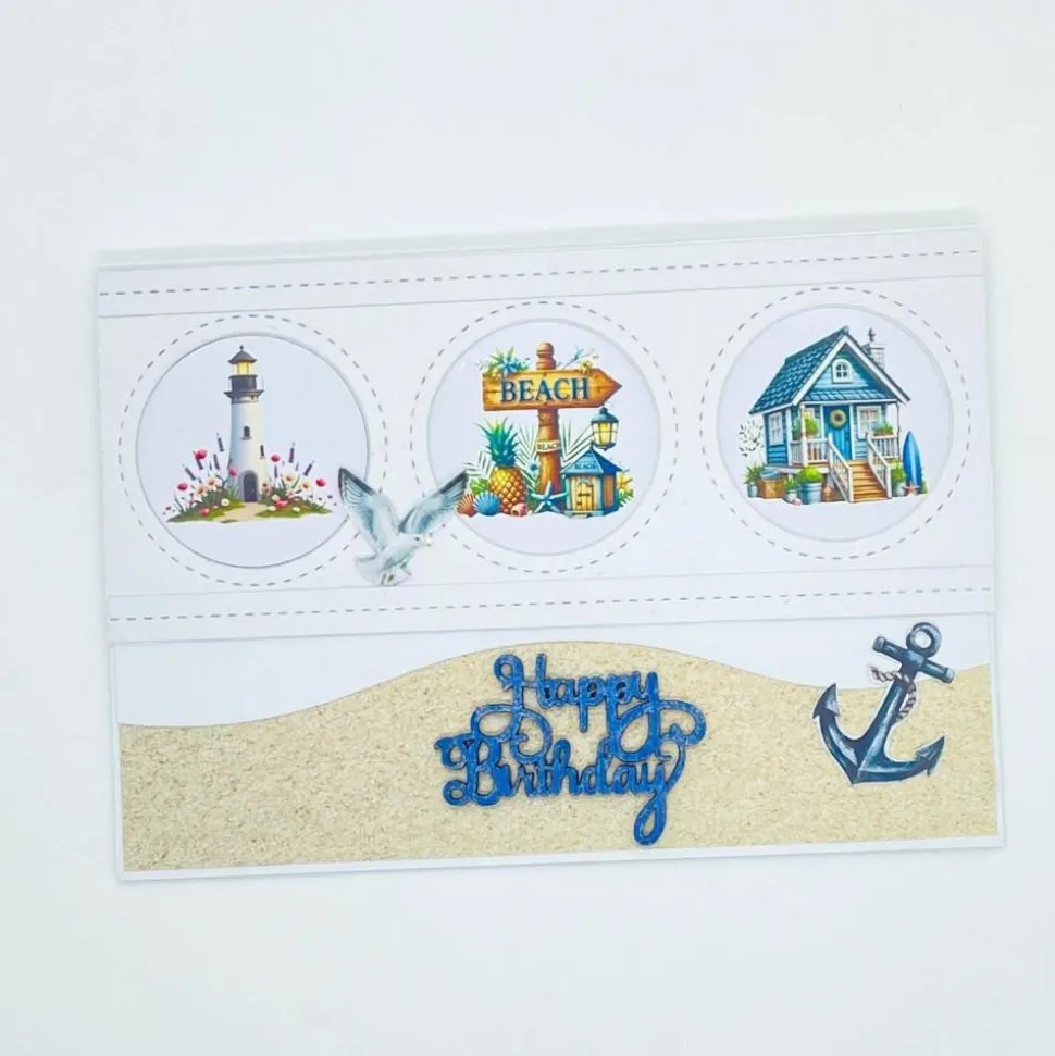 Maritime Geburtstagskarte 3D handgefertigt – Glückwunschkarte Strand, Urlaub, personalisierbar