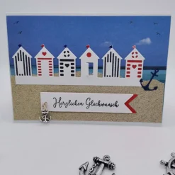 Maritime Geburtstagskarte handgefertigt – Glückwunschkarte Strand Urlaub mit 3D Anhänger, personalisiert