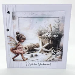 Maritime Geburtstagskarte mit Elfe – Glückwunschkarte Strand & Urlaub – personalisierbar