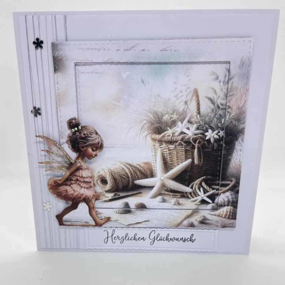 Maritime Geburtstagskarte mit Elfe – Glückwunschkarte Strand & Urlaub – personalisierbar