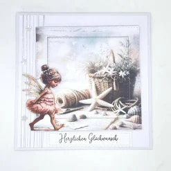 Maritime Geburtstagskarte mit Elfe – Glückwunschkarte Strand & Urlaub – personalisierbar