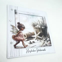 Maritime Geburtstagskarte mit Elfe – Glückwunschkarte Strand & Urlaub – personalisierbar