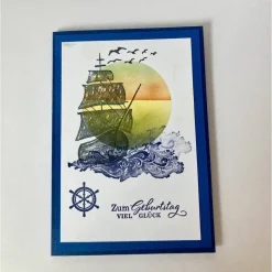 Maritime Geburtstagskarte mit Schiff Grußkarte Handarbeit Unikat