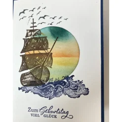 Maritime Geburtstagskarte mit Schiff Grußkarte Handarbeit Unikat
