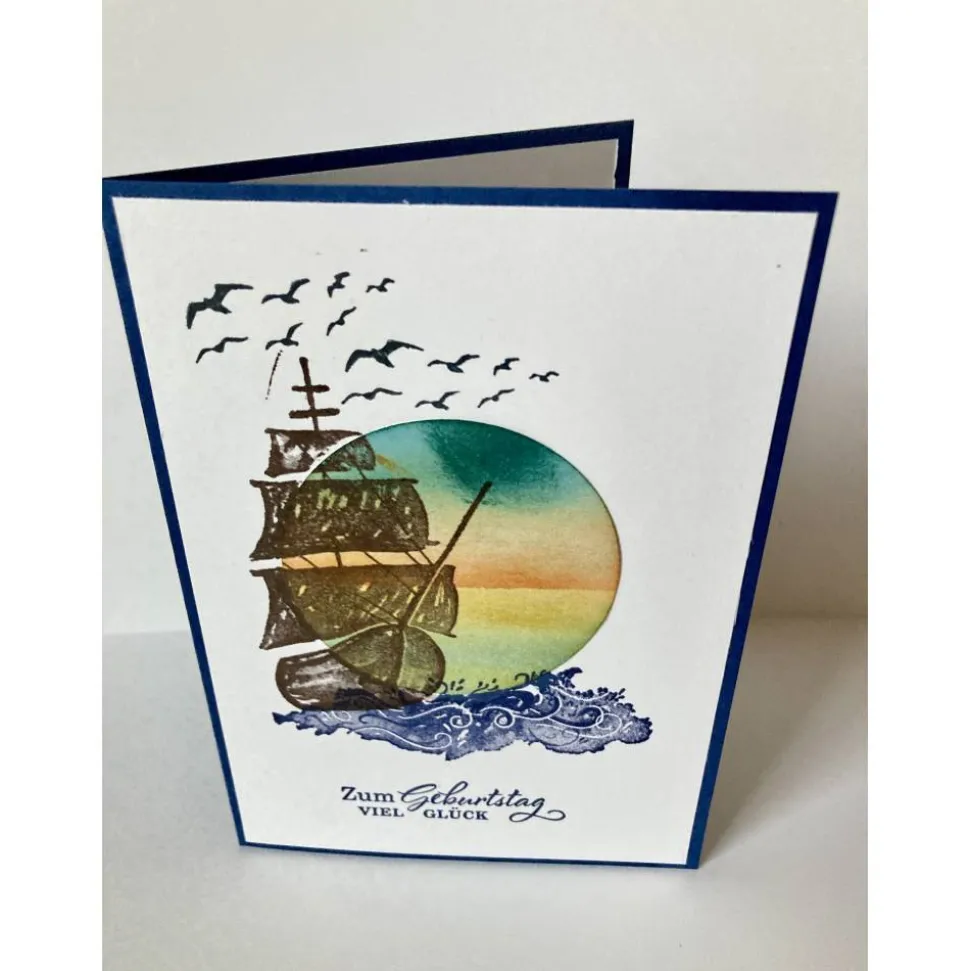 Maritime Geburtstagskarte mit Schiff Grußkarte Handarbeit Unikat