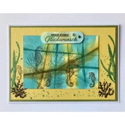 Maritime Grußkarte Geburtstagskarte mit Seepferdchen, Korallen Stampin up! Handarbeit