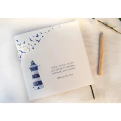 maritimes Gästebuch & Album zur Taufe mit Anker & Sprenkeln in Marineblau & Kupfer; blanko oder mit Fragen
