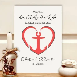 Maritimes Hochzeitsgeschenk personalisiert im Bilderrahmen – Geldgeschenk mit Anker der Liebe