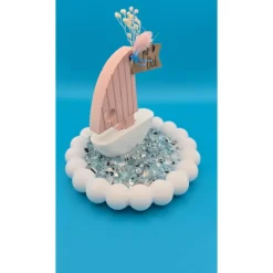 Maritimes Schiff auf einem kleinen runden Teller mit blauen glitzerenden Steinen /Maritime Deko