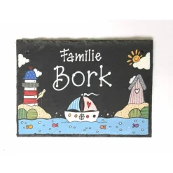 Maritimes Türschild aus Schiefer mit Name personalisiert, Geschenk zur Hochzeit, Wetterfestes Schieferschild für die Haustür der Wohnung und den Eingang am Haus