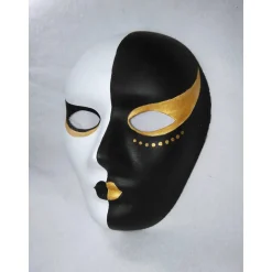 Maske, schwarz, weiß, gold, handbemalt, Tiermaske, Pappmache