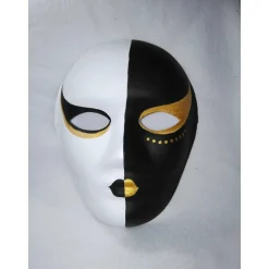 Maske, schwarz, weiß, gold, handbemalt, Tiermaske, Pappmache