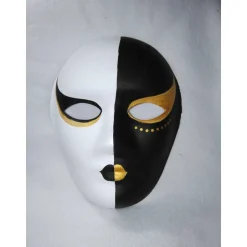 Maske, schwarz, weiß, gold, handbemalt, Tiermaske, Pappmache