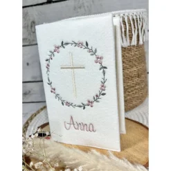 Mädchen Gotteslobhülle Blütenkranz Gebetbuchhülle Blumenkranz Blumen Kreuz aus Filz personalisiert