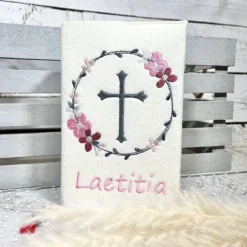 Mädchen Gotteslobhülle Blütenkranz Gebetbuchhülle Blumenkranz Blumen Kreuz aus Filz personalisiert