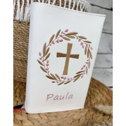 Mädchen Gotteslobhülle Kunstleder Blütenkranz Gebetbuchhülle Blumenkranz Kranz Kreuz personalisiert