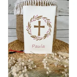 Mädchen Gotteslobhülle Kunstleder Blütenkranz Gebetbuchhülle Blumenkranz Kranz Kreuz personalisiert
