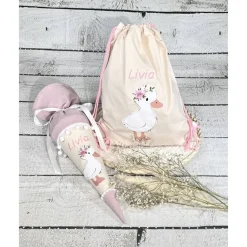Mädchen Schultüte Geschwistertüte Ente Liese aus Stoff / Musselinstoff 35 cm