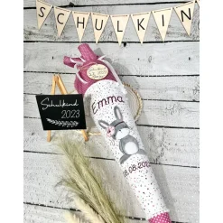 Mädchen Schultüte Hase Marie aus Stoff personalisiert 70 cm
