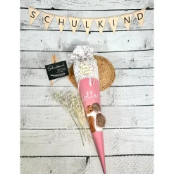 Mädchen Schultüte Hund und Mädchen aus Stoff personalisiert 70 cm