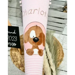 Mädchen Schultüte mit flauschigem Hund Fridolin aus Stoff 70 cm