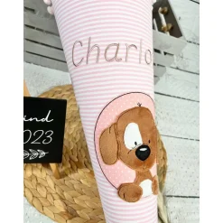 Mädchen Schultüte mit flauschigem Hund Fridolin aus Stoff 70 cm