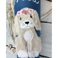 Mädchen Schultüte mit flauschigem Hund aus Stoff 70 cm