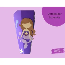 Meerjungfrau Schultüte Bastelset | Zuckertüte zur Einschulung | Schultüte aus Papier basteln | Schultüte Meerjungfrau