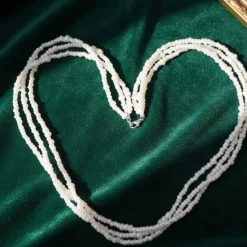 Mehrreihige Glasperlenkette Weiß Champagnerschimmer – Brautschmuck handgefertigt Moonlight Glow