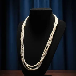 Mehrreihige Glasperlenkette Weiß Champagnerschimmer – Brautschmuck handgefertigt Moonlight Glow