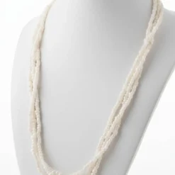 Mehrreihige Glasperlenkette Weiß Champagnerschimmer – Brautschmuck handgefertigt Moonlight Glow