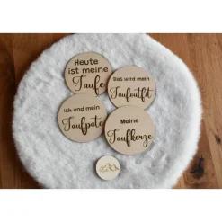 Meilensteinkarten Set für die Taufe, aus Holz, 10cm Durchmesser